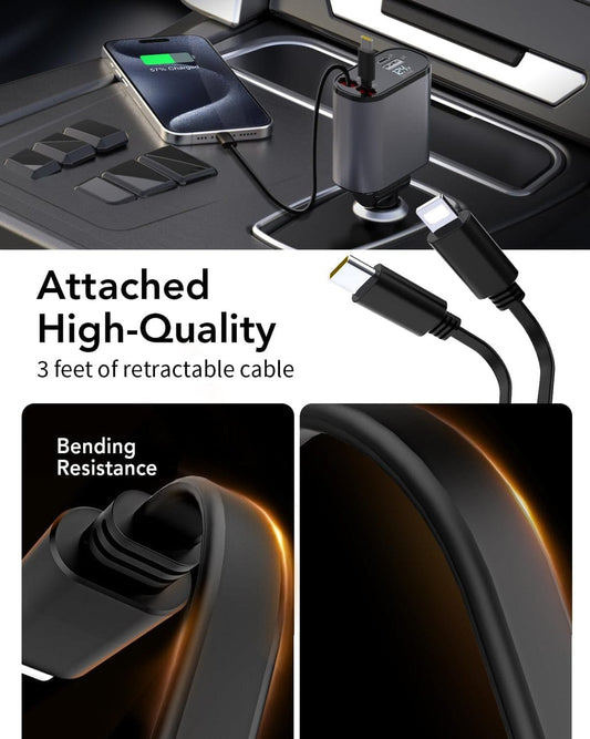 4 In 1 Super Fast Car Phone Charger Apple C Type With Battery Voltage Display