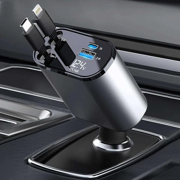 4 In 1 Super Fast Car Phone Charger Apple C Type With Battery Voltage Display