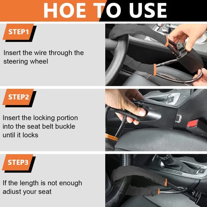 Heavy Duty Car Steering Wheel Lock with Anti-Theft Steel Chain